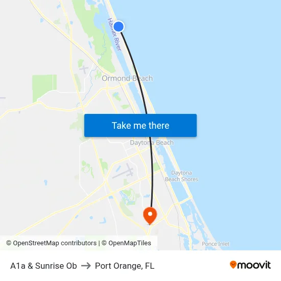 A1a & Sunrise Ob to Port Orange, FL map