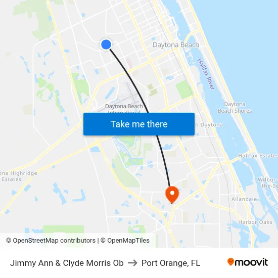 Jimmy Ann & Clyde Morris Ob to Port Orange, FL map