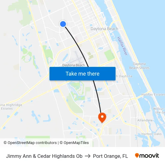 Jimmy Ann & Cedar Highlands Ob to Port Orange, FL map