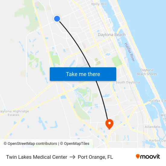Twin Lakes Medical Center to Port Orange, FL map