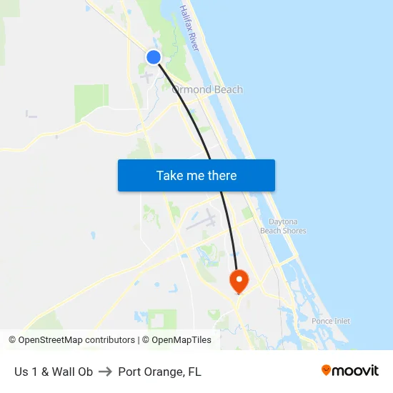 Us 1 & Wall Ob to Port Orange, FL map