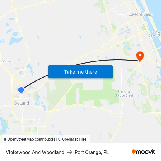 Violetwood And Woodland to Port Orange, FL map