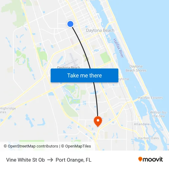Vine   White St Ob to Port Orange, FL map