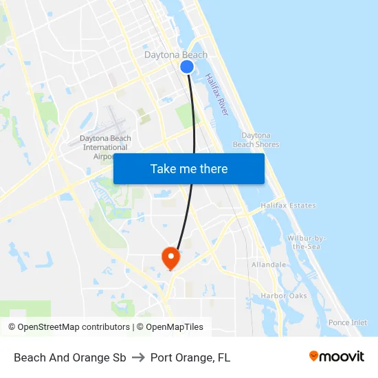 Beach And Orange Sb to Port Orange, FL map
