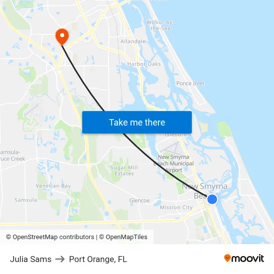 Julia  Sams to Port Orange, FL map