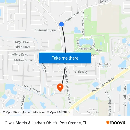 Clyde Morris & Herbert Ob to Port Orange, FL map