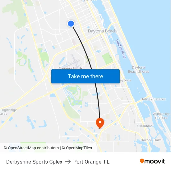 Derbyshire Sports Cplex to Port Orange, FL map
