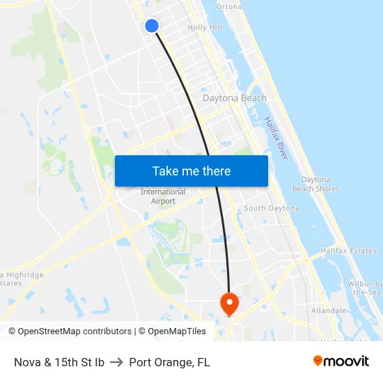 Nova & 15th St Ib to Port Orange, FL map
