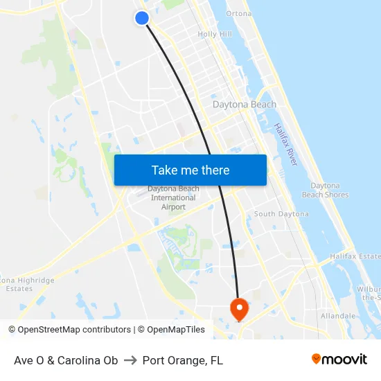 Ave O & Carolina Ob to Port Orange, FL map
