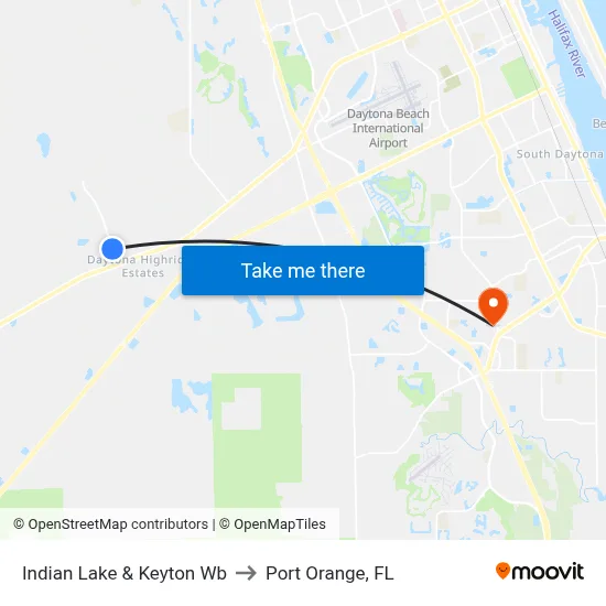 Indian Lake & Keyton Wb to Port Orange, FL map