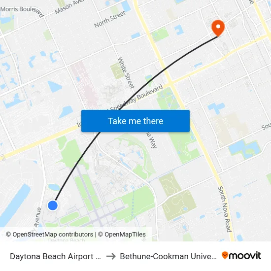 Daytona Beach Airport DAB to Bethune-Cookman University map