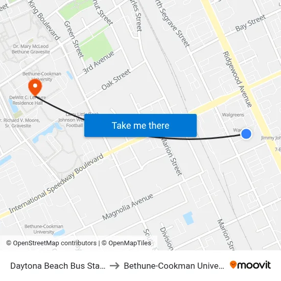Daytona Beach Bus Station to Bethune-Cookman University map