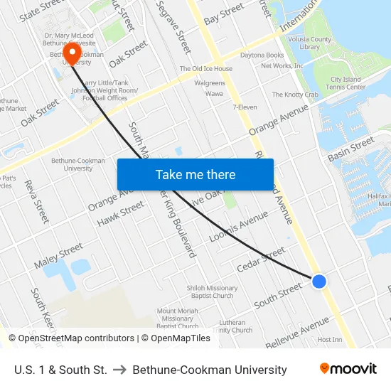 U.S. 1 & South St. to Bethune-Cookman University map