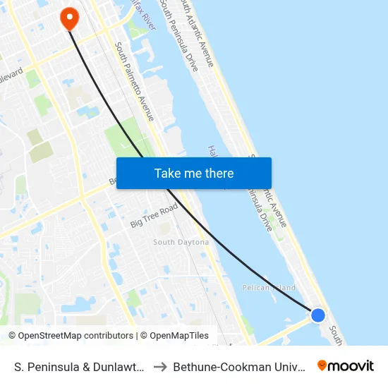 S. Peninsula & Dunlawton Ib to Bethune-Cookman University map