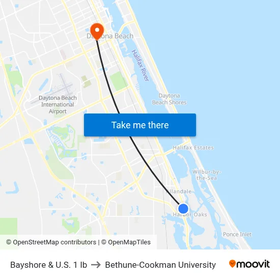 Bayshore & U.S. 1 Ib to Bethune-Cookman University map