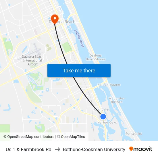 Us 1 & Farmbrook Rd. to Bethune-Cookman University map