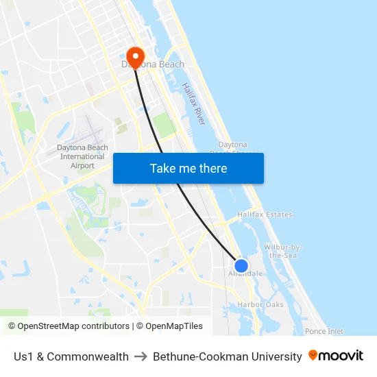 Us1 & Commonwealth to Bethune-Cookman University map