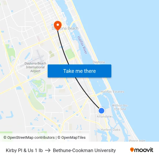 Kirby Pl & Us 1 Ib to Bethune-Cookman University map