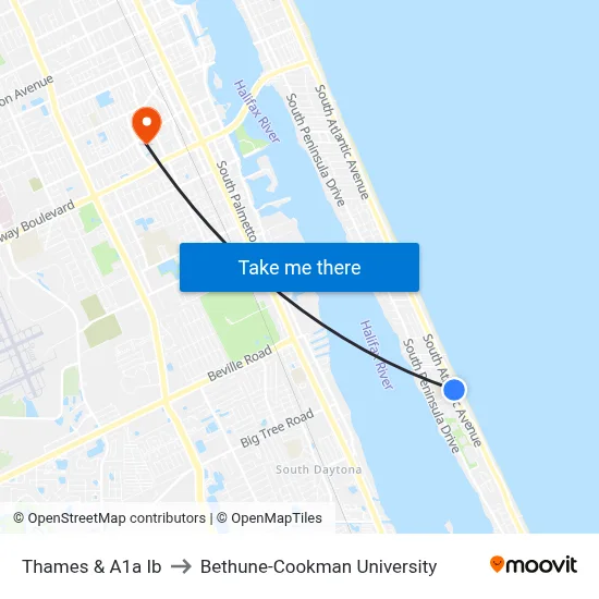 Thames & A1a Ib to Bethune-Cookman University map