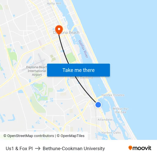 Us1 & Fox Pl to Bethune-Cookman University map