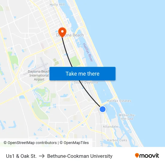 Us1 & Oak St. to Bethune-Cookman University map