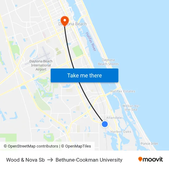 Wood & Nova Sb to Bethune-Cookman University map
