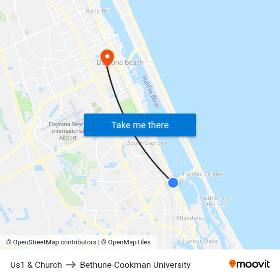 Us1 & Church to Bethune-Cookman University map