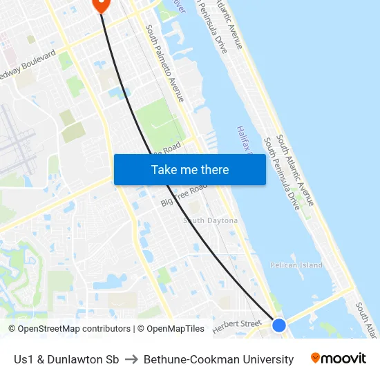 Us1 & Dunlawton  Sb to Bethune-Cookman University map