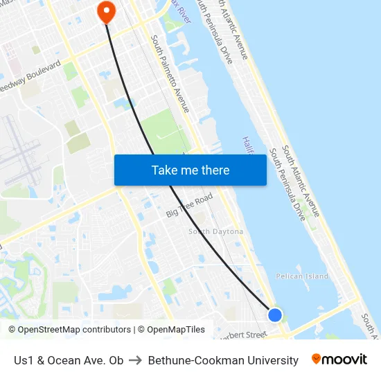 Us1 & Ocean Ave. Ob to Bethune-Cookman University map