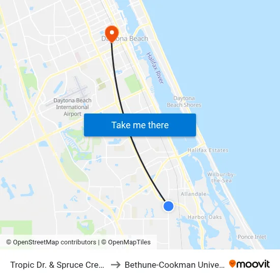 Tropic Dr. & Spruce Creek Ib to Bethune-Cookman University map
