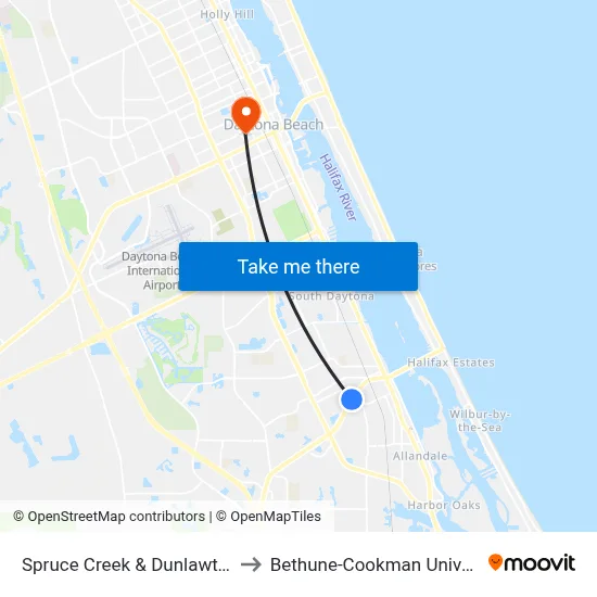Spruce Creek & Dunlawton Ib to Bethune-Cookman University map