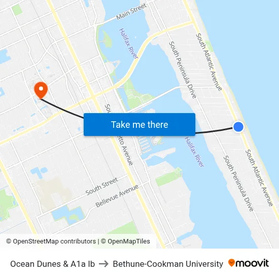 Ocean Dunes & A1a Ib to Bethune-Cookman University map