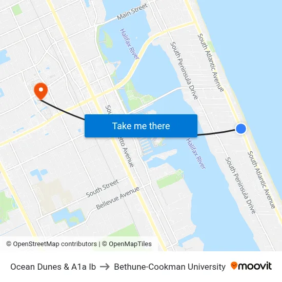 Ocean Dunes & A1a Ib to Bethune-Cookman University map