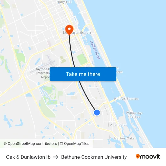 Oak & Dunlawton Ib to Bethune-Cookman University map