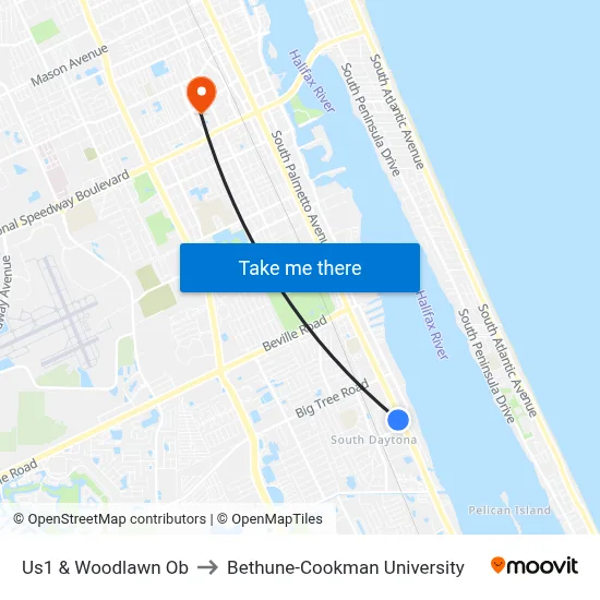 Us1 & Woodlawn Ob to Bethune-Cookman University map