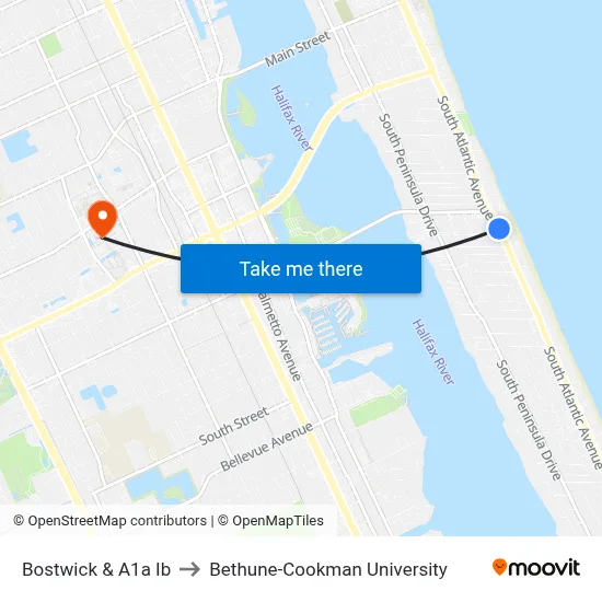 Bostwick & A1a Ib to Bethune-Cookman University map