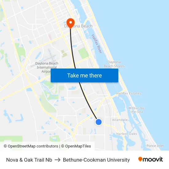 Nova & Oak Trail Nb to Bethune-Cookman University map