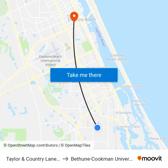 Taylor & Country Lane Ib to Bethune-Cookman University map