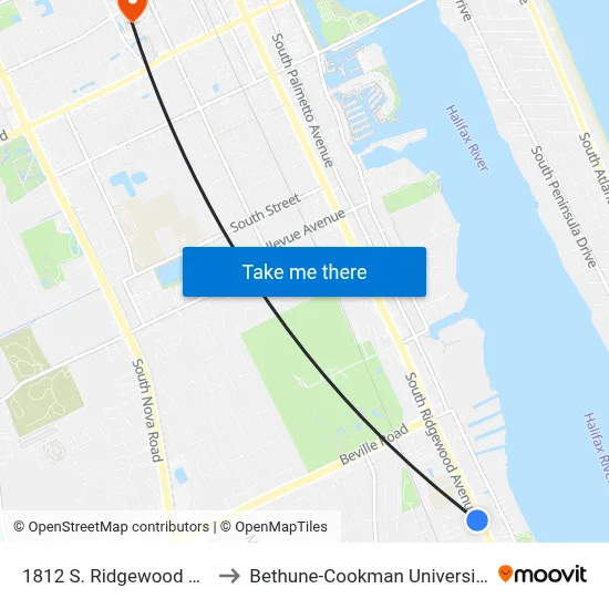 1812 S. Ridgewood Ob to Bethune-Cookman University map