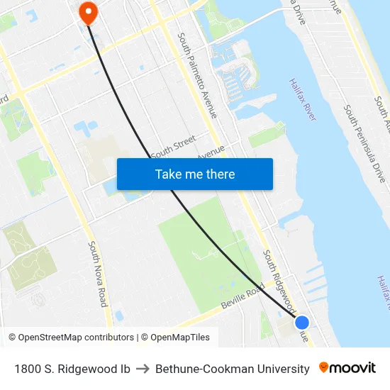 1800 S. Ridgewood Ib to Bethune-Cookman University map