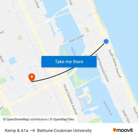 Kemp & A1a to Bethune-Cookman University map