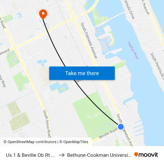 Us 1 & Beville Ob Rt 12 to Bethune-Cookman University map