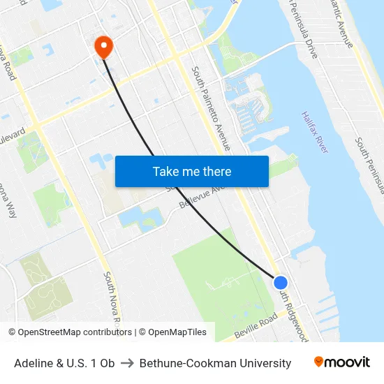 Adeline & U.S. 1 Ob to Bethune-Cookman University map