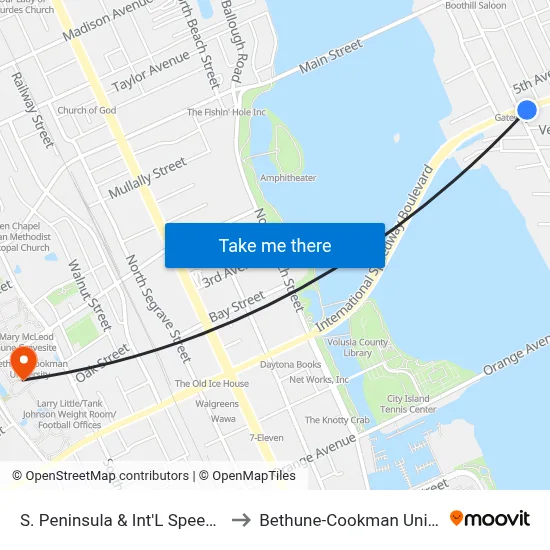 S. Peninsula & Int'L Speedway Ib to Bethune-Cookman University map