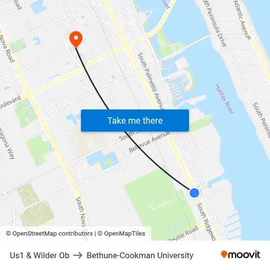 Us1 & Wilder Ob to Bethune-Cookman University map