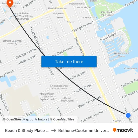 Beach & Shady Place Ob to Bethune-Cookman University map