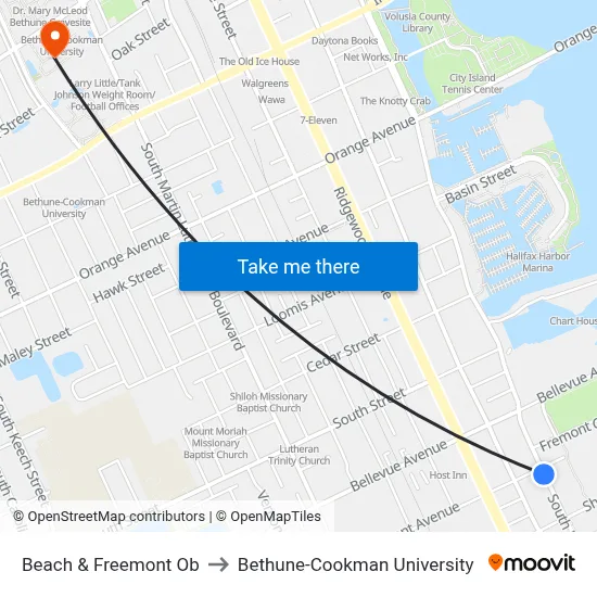 Beach & Freemont Ob to Bethune-Cookman University map
