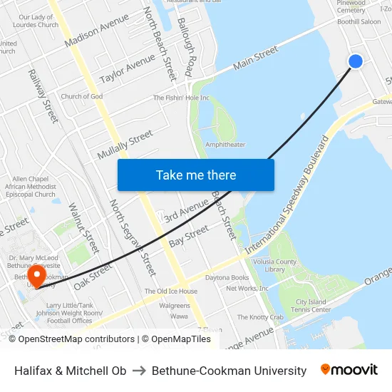 Halifax & Mitchell Ob to Bethune-Cookman University map