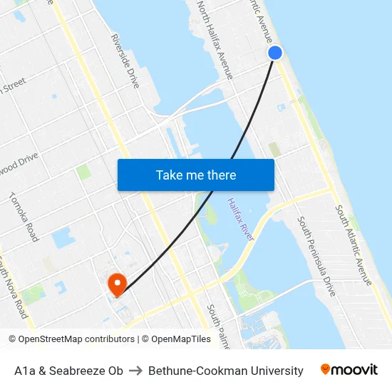 A1a & Seabreeze Ob to Bethune-Cookman University map