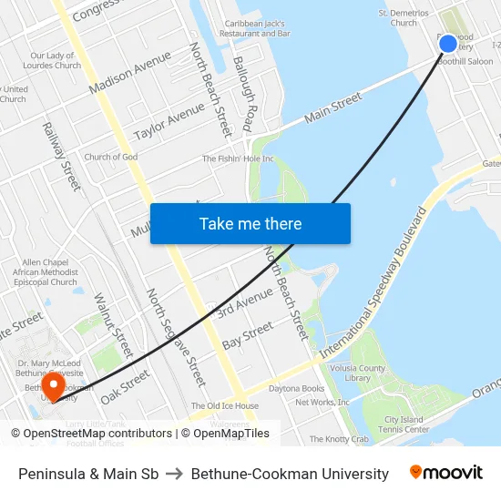 Peninsula & Main Sb to Bethune-Cookman University map